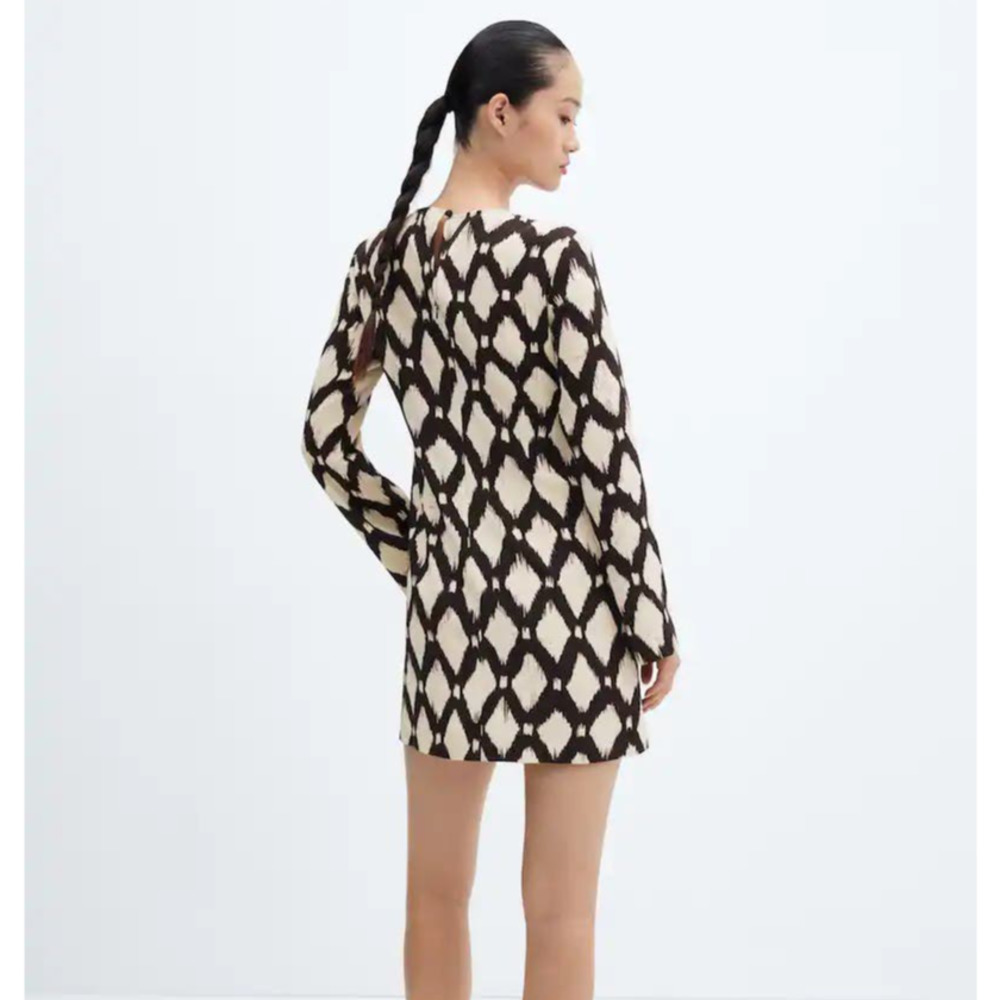 Mango New Long Sleeve Short Retro Bell Sleeve Shift Dress